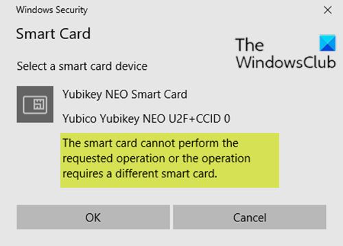 이 스마트 카드는 사용할 수 없습니다.  작업에는 다른 스마트 카드가 필요합니다.