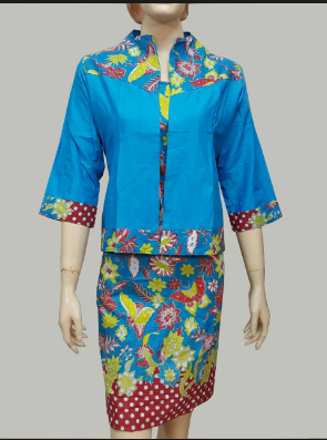 Model baju batik kerja kombinasi kain polos untuk wanita