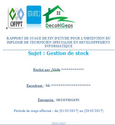 Rapport De Stage De Fin D Etude Gestion De Stock Pour L Obtention Du Diplome De Technicien Specialise En Developpement Informatique Rapport De Stag Words Info