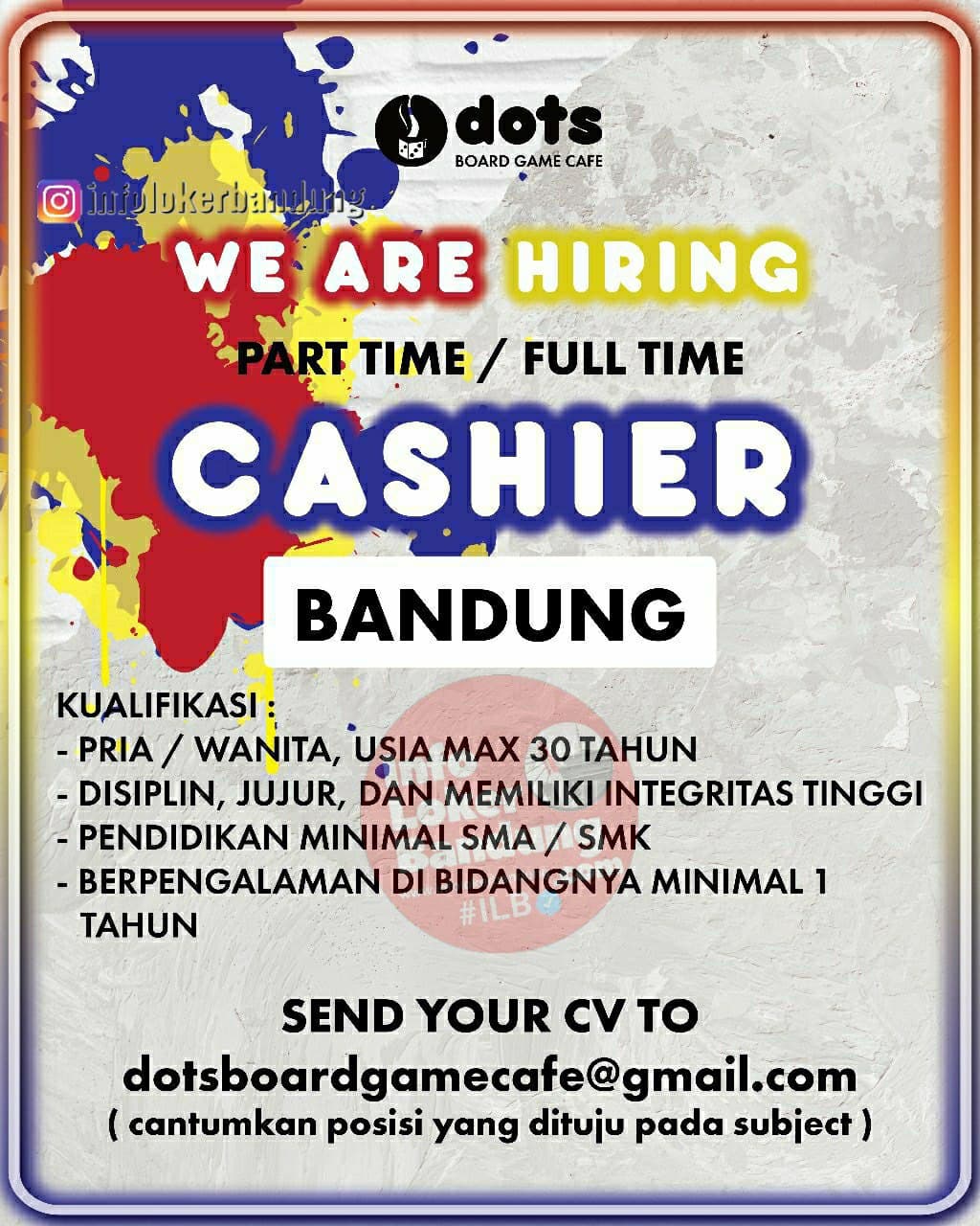 Lowongan Kerja Part Time / Full Time Cashier Dots Board Game Cafe Bandung April 2021