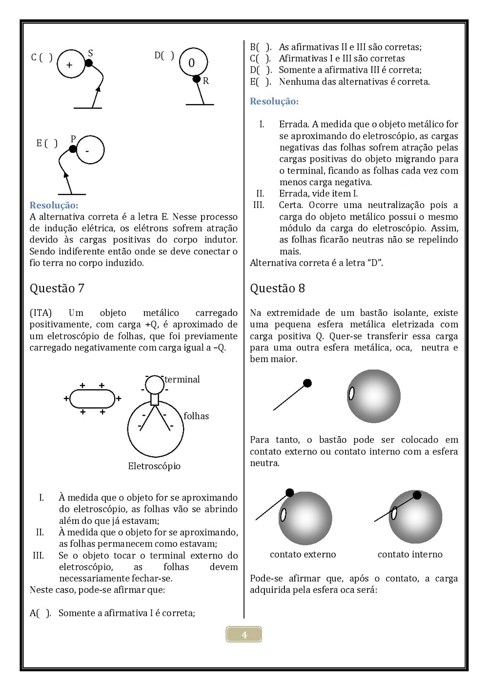 Questões Sobre Carga Elétrica ENSINO