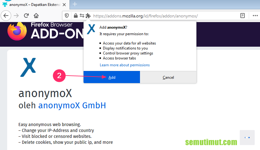 cara mengaktifkan kembali anonymox mozilla setelah diinstal