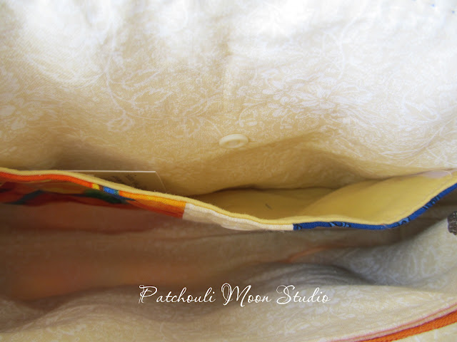 Patchouli Moon Studio~ Sunshine Cross Body Bag in Orange Floral & Blue