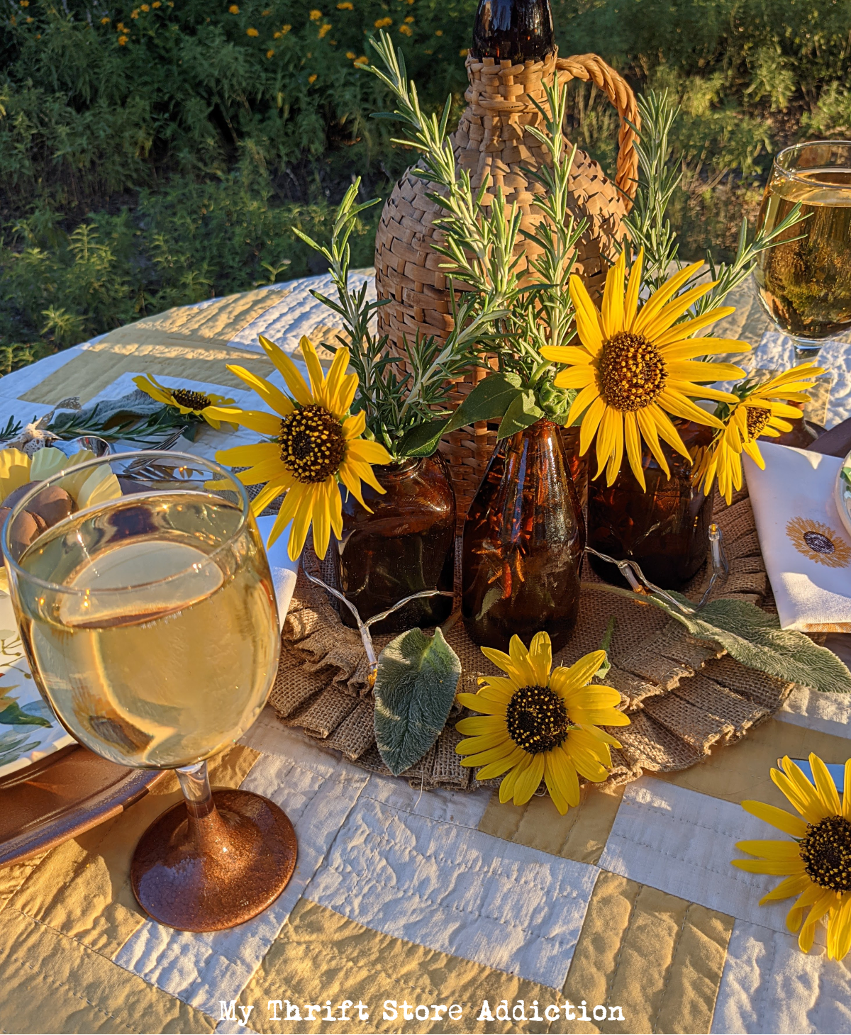 French macarons and champagne in the garden fall table