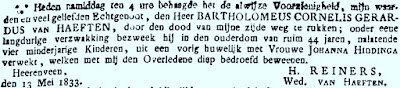 Overlijdensadvertentie Bartholomeus Cornelis Gerardus van Haeften