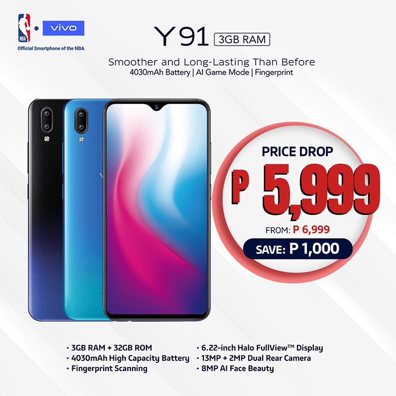 The Vivo Y91 now retails for only PHP 5,999 The Vivo Y91 now retails for only PHP 5,999