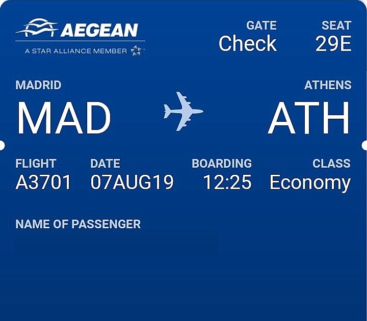 The traveler's drawer AEGEAN AIRLINES. Boarding pass for the flight