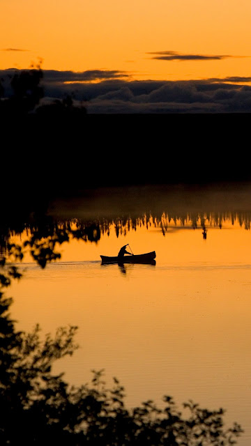 Boat, lake, sunset, clouds, sky, silhouette