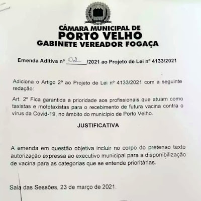 Taxistas e mototaxistas terão prioridade na vacinação contra a covid-19
