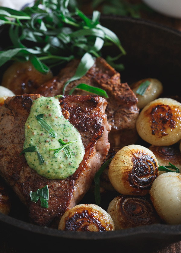 Guiz CG Gallery Skillet Lamb Chops and Cipollini Onions with Tarragon
