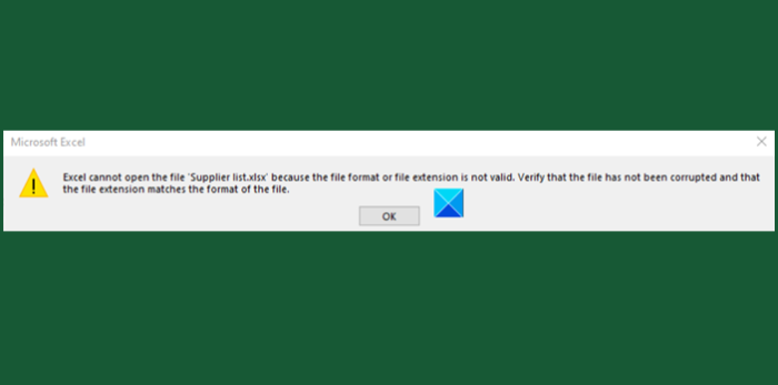 Excel no puede abrir el archivo porque el formato o la extensión del archivo no es válido