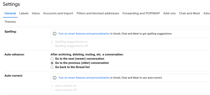 Impostazione della funzione di avanzamento automatico in Gmail
