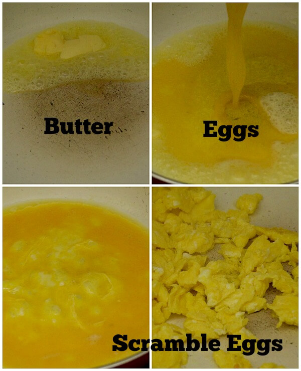 steps to scramble eggs- in a pan add butter,eggs and scramble eggs