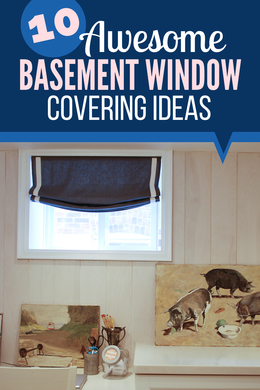 basement window coverings, basement window treatment, small basement window look bigger