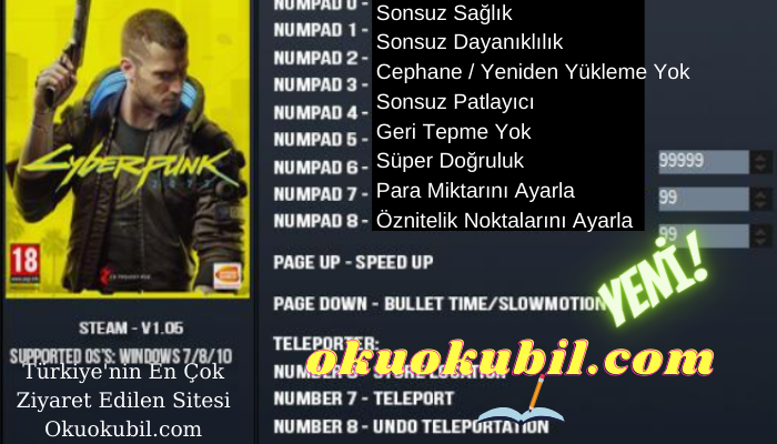 Cyberpunk 2077 v1.0.6  Trainer + 17 (LinGon) Hilesi Süper Özellikler 2021