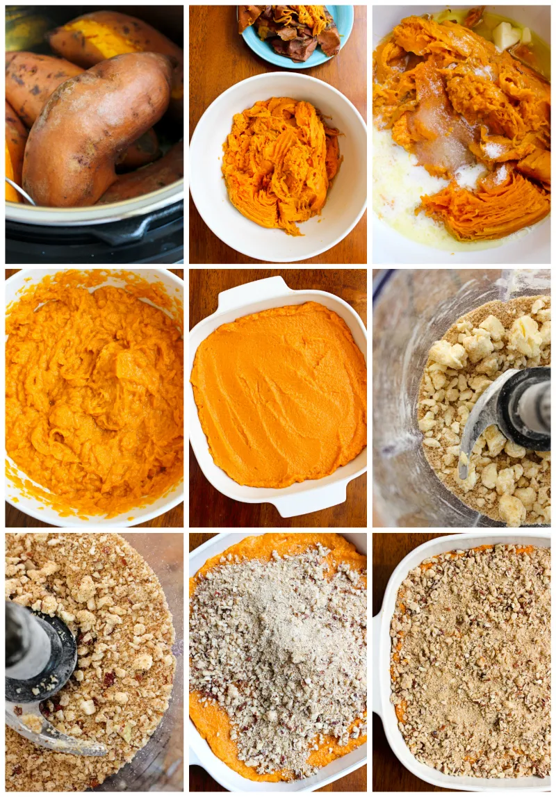 Brown Sugar Pecan Sweet Potato Casserole is made with creamy mashed sweet potatoes and an irresistible brown sugar pecan topping.  It is a holiday-worthy side dish that you will want to make year after year! #sidedishrecipe #sweetpotatoes #casserole