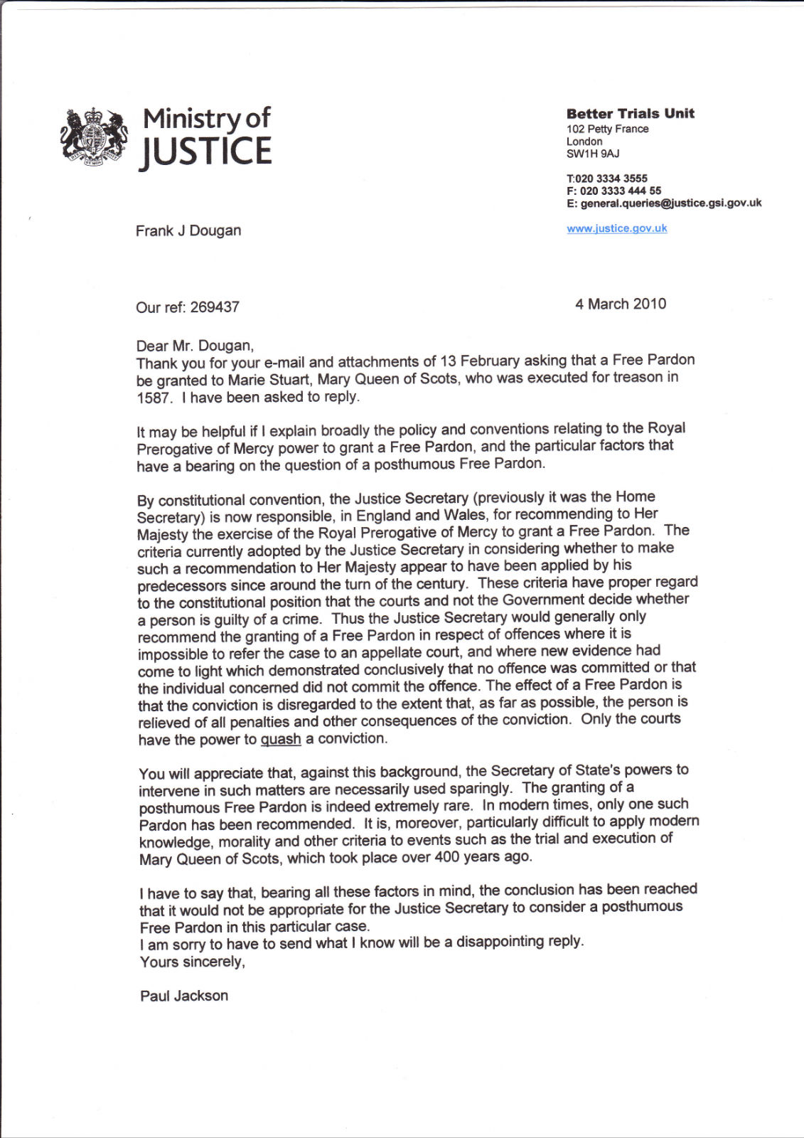 The last letter of Mary Queen of Scots; Researched by Francesco Josepa