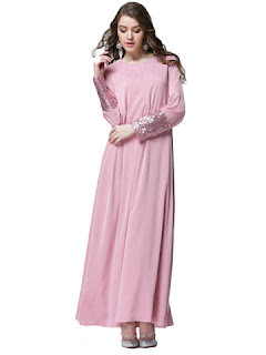 Maxi dress polos aksen payet busana muslim modern masa kini 