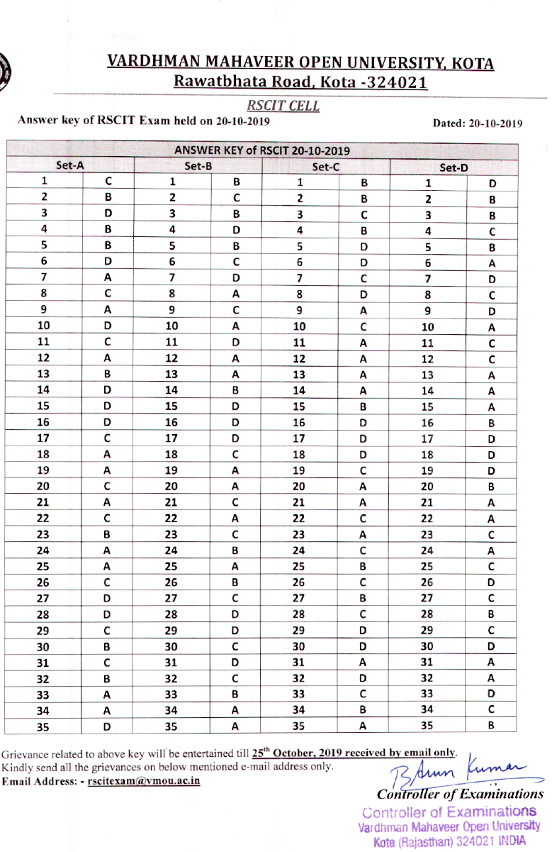 RKCL RSCIT Answer Key 19 January 2020 Set A B C D Answer Key RKCL RSCIT Answer Key 19 January 2020 Set A B C D Answer Key