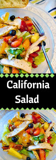California Salad: A delicious salad filled with fresh fruit and moist roasted chicken, doused with a sweet dressing!  Slice of Southern