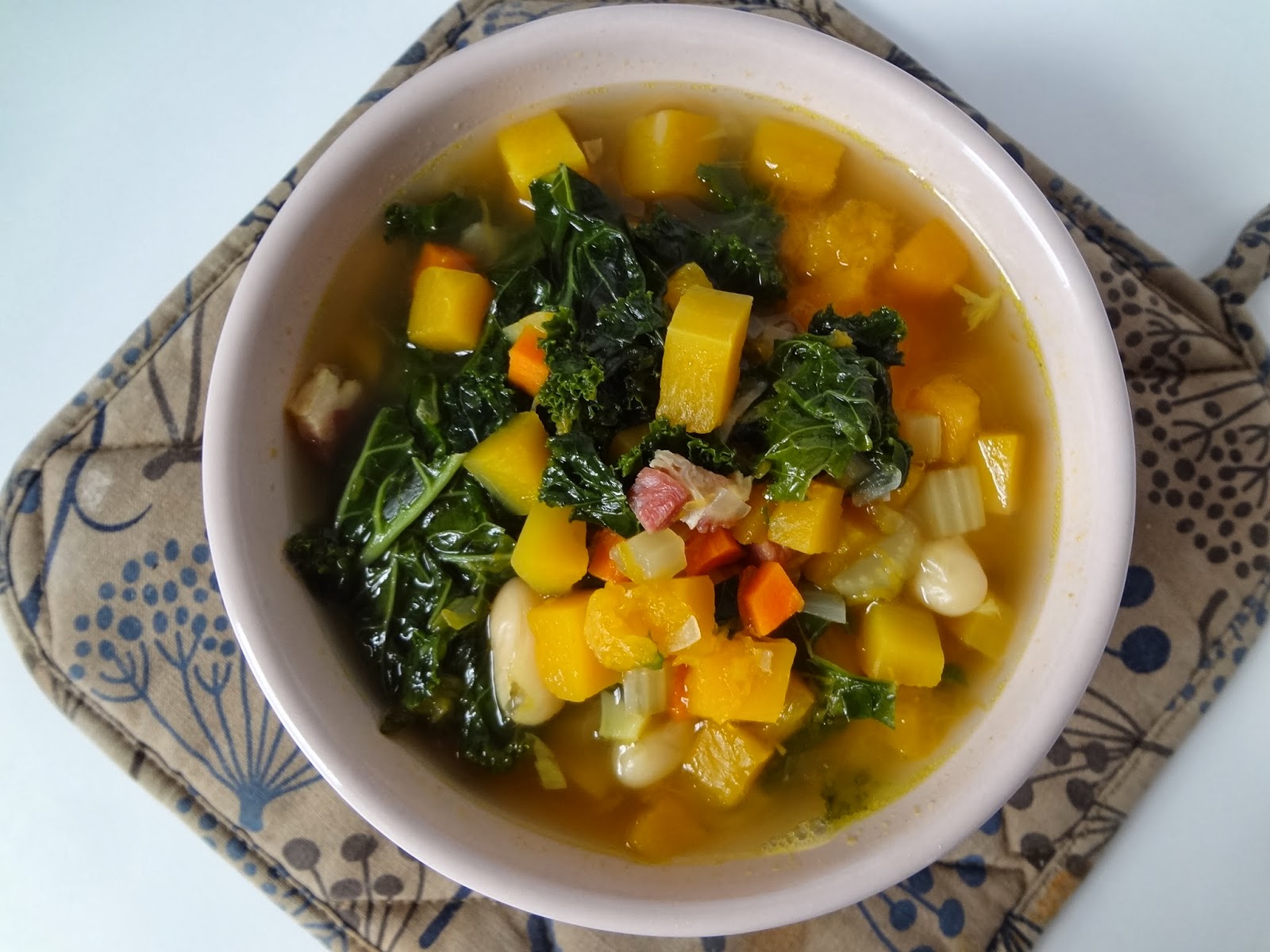 Poupette in the kitchen Butternut squash, Kale and Pancetta soup