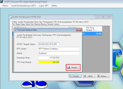 Cara Input Pembayaran PP 46 Tahun 2013 di eSPT Tahunan PPh OP 1770
