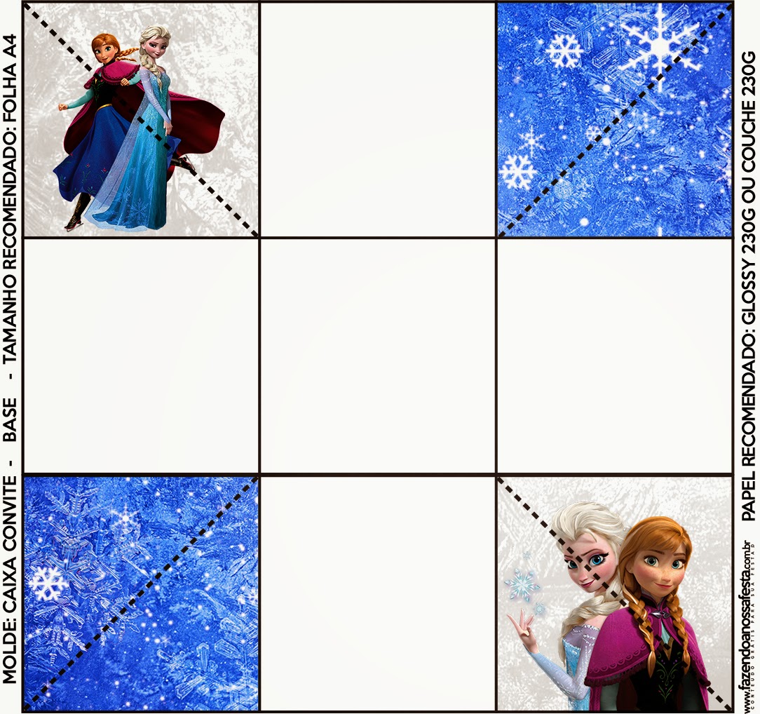 Frozen Nevando: Cajas para Imprimir Gratis. Parte de abajo de la caja de invitacion de Frozen.