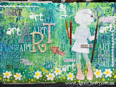 Art by Jenny mixed media journal page artwork featuring the theme Bucket List