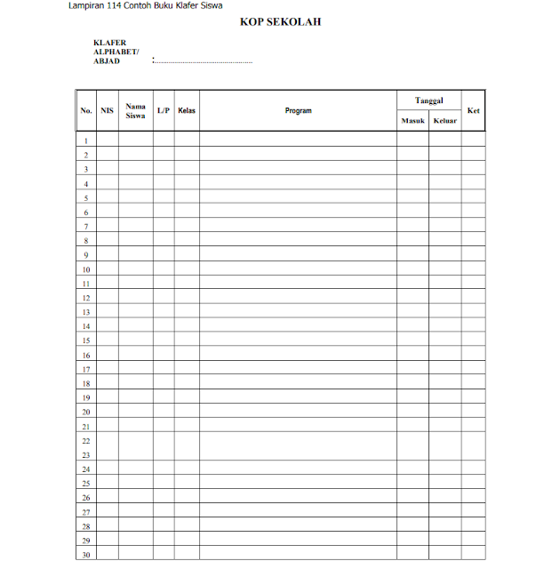 Contoh Format Buku Klapper Siswa SD/SMP/SMA/SMK dan Sederajat