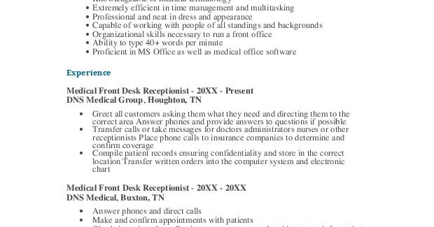 Download Medical Front Desk Receptionist - Medical%2BFront%2BDesk%2BReceptionist%2BResume Page 001 