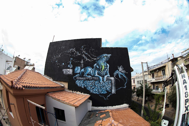 Street Art Mural Painted By Kraser Tres On The Streets of Athens, Greece. 3