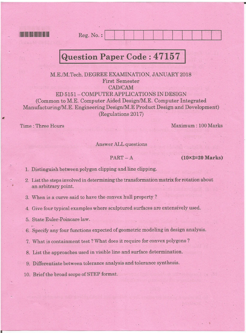 Anna University ED 5151 COMPUTER APPLICATIONS IN DESIGN November