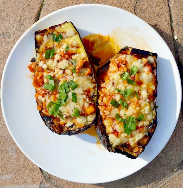 Grilled Eggplant Parmesan Boats