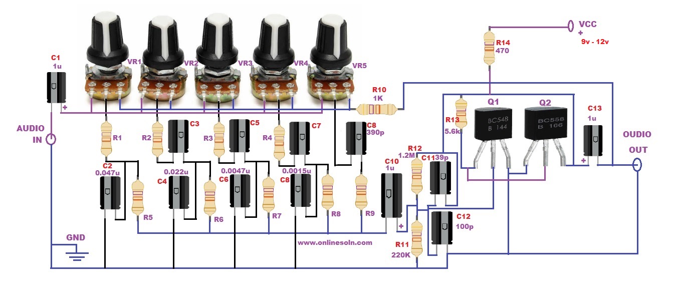 Equalizer circuit Diagram | 5 Band