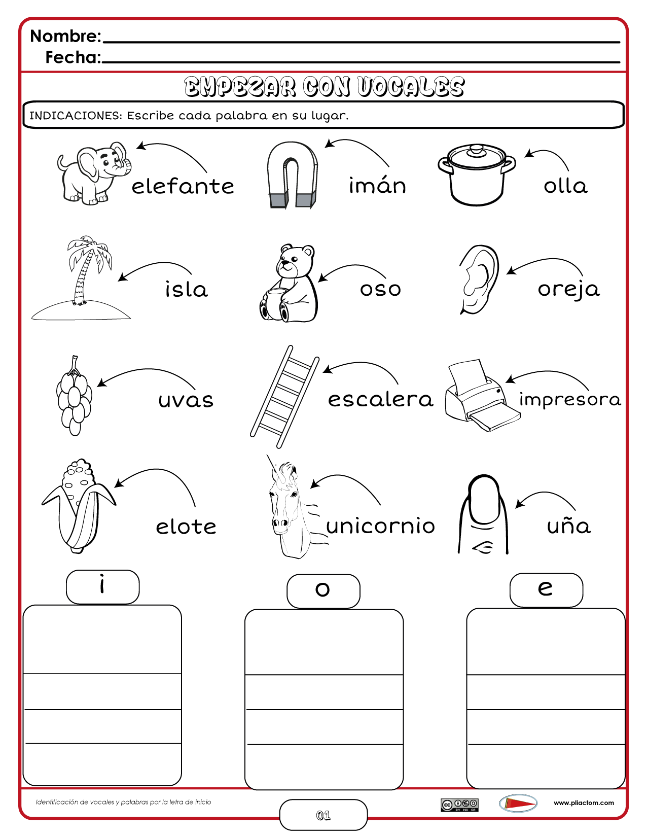 Observo e identifico palabras que comienzan con vocales