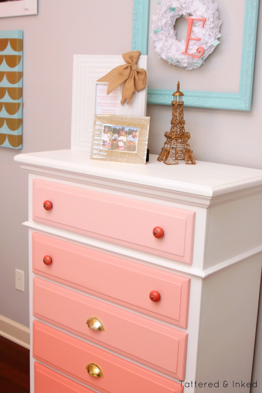 Tattered and Inked: Ombre Coral Dresser Makeover