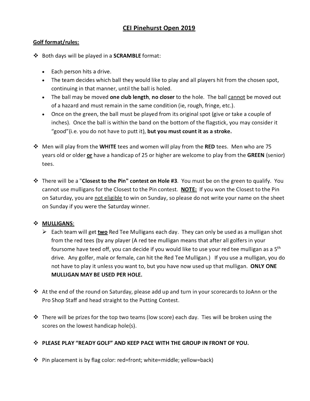 Golf rules, pairings, scorecards CLICK HERE