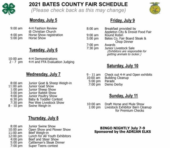Mid America Live 2021 Bates County Fair Schedule