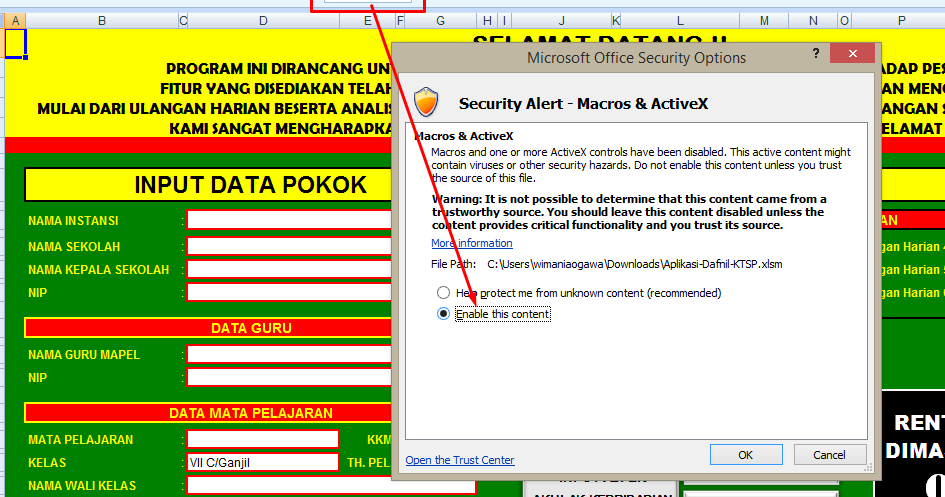 Berkas Sekolah Excel Aplikasi Raport dan Daftar Nilai