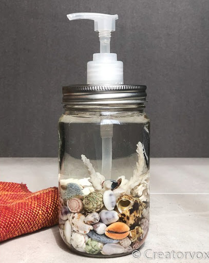 Seashells in Soap Jar Dispenser