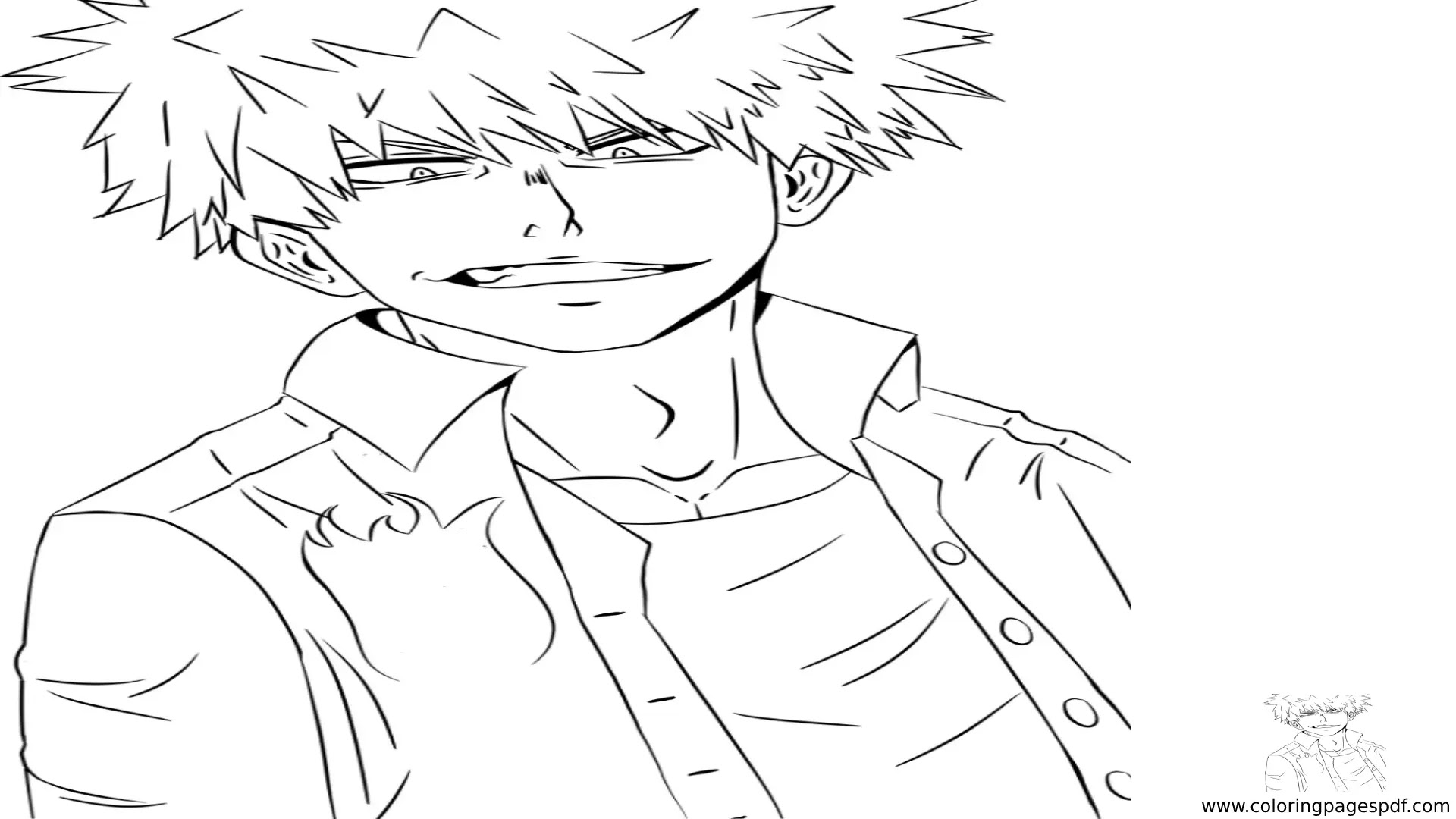 Coloring Page Of Bakugo Smiling (My Hero Academia)