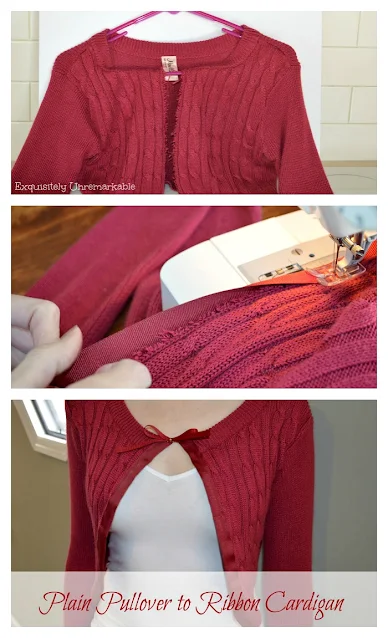 Plain Pullover To Ribbon Cardigan process collage and text