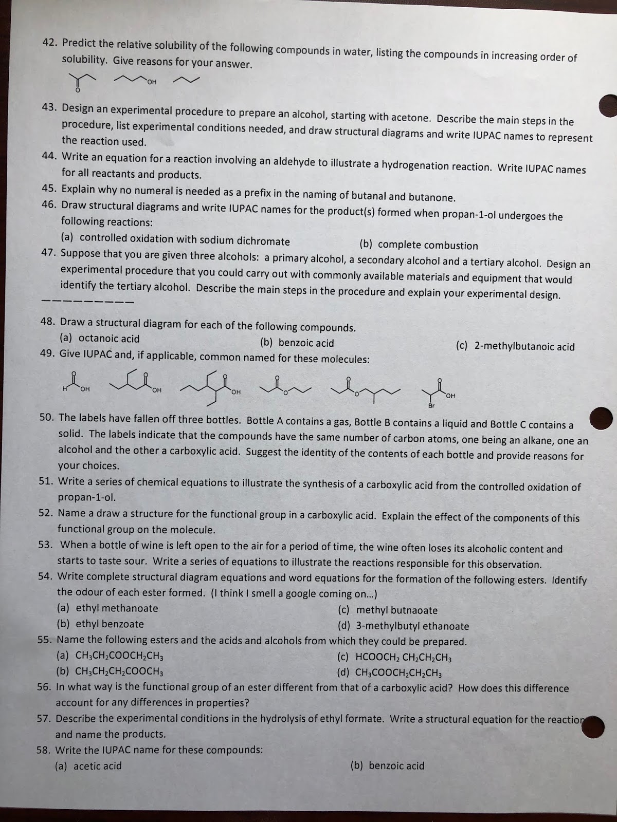 Murph's Blog of Chem Joy SCH 4U Organic Chemistry Homework & Answers