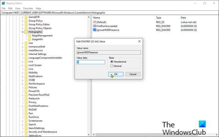 Modifica desktop e Windows Mixed Reality Input Switching-Editor del registro