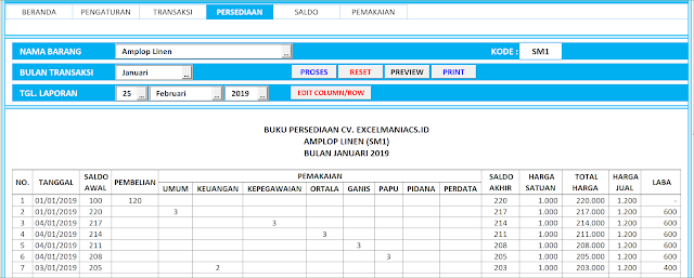 Halaman Laporan Persediaan Aplikasi Excel Laporan Stock Persediaan Versi 4