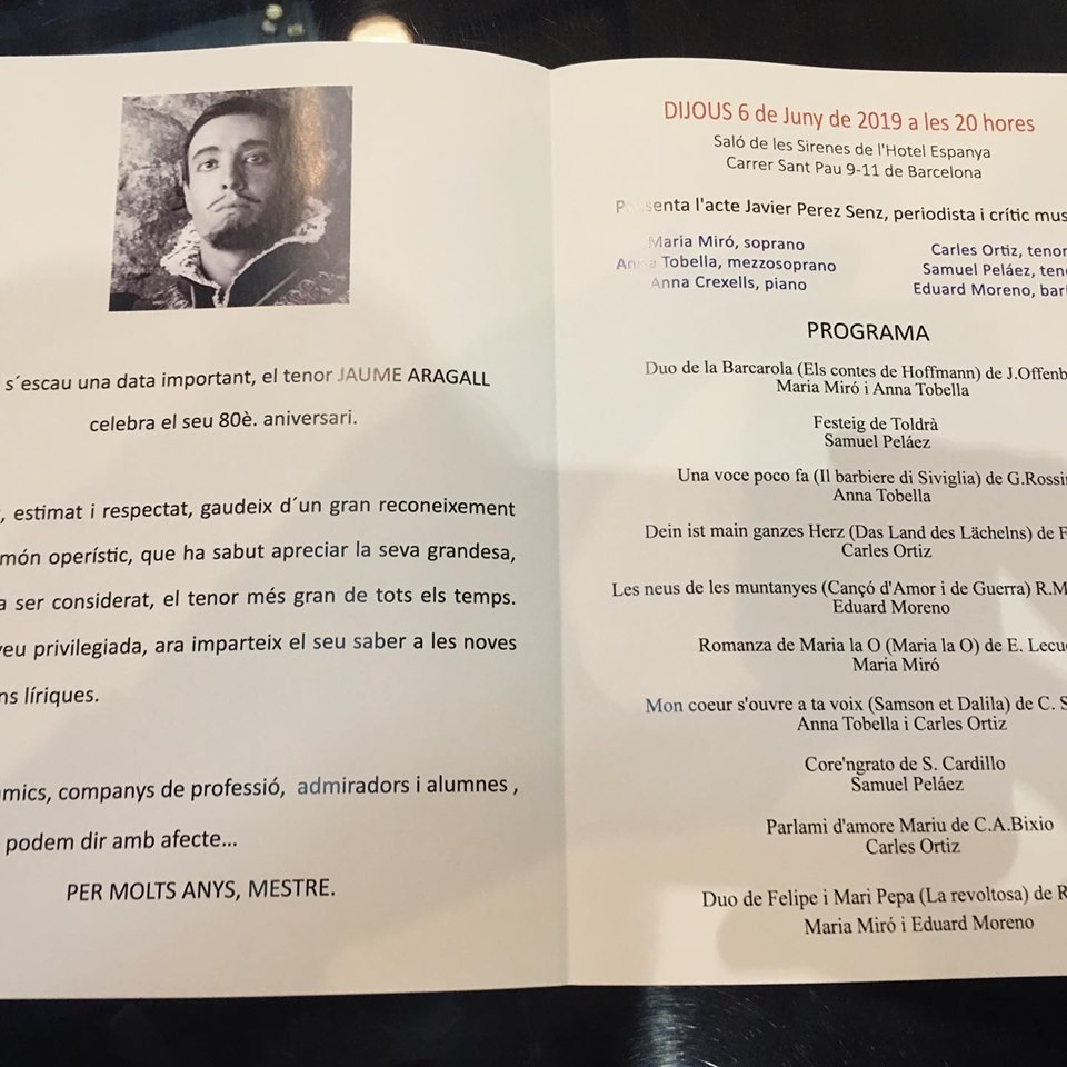 La Fundación Jaume Aragall rinde homenaje al tenor en su 80 cumpleaños