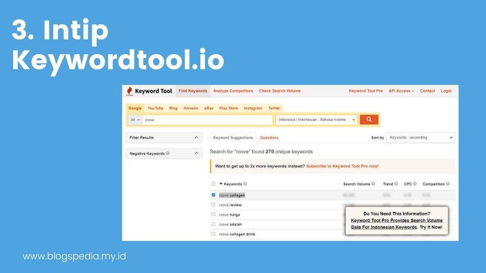 riset kata kunci dengan keywordtool.io