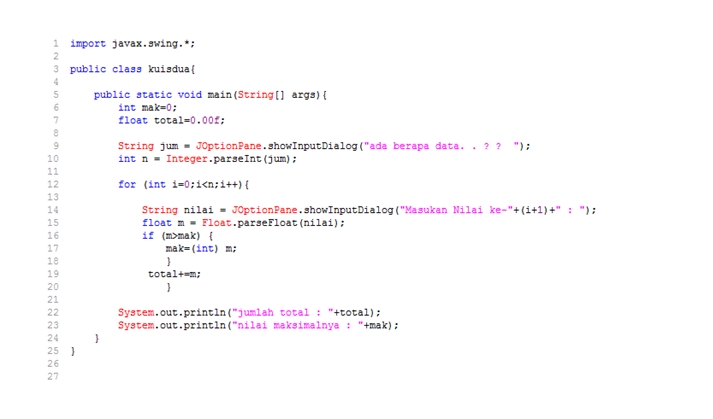 Program menghitung jumlah nilai dan menampilkan nilai terbesar pada ...