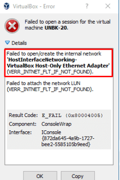 Virtualbox код ошибки e fail