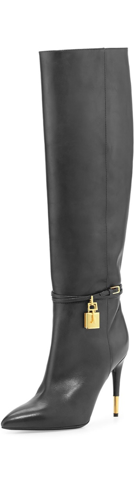 Tom Ford Padlock Ankle-Wrap Leather Knee Boot, Black